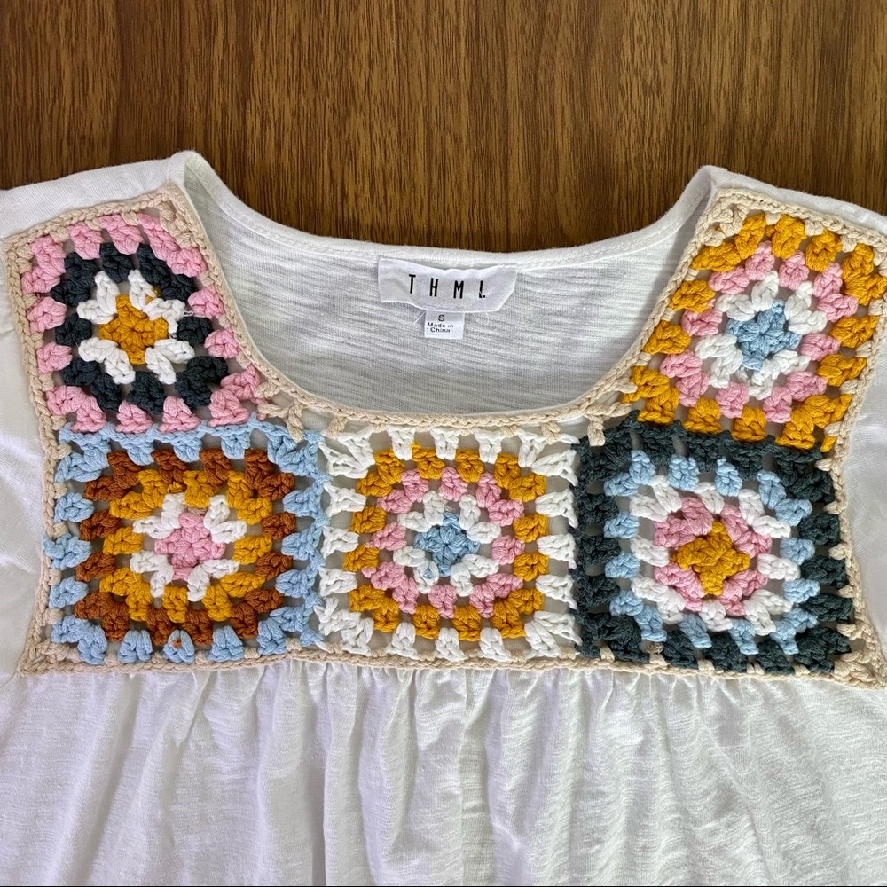 THML White Top with Multicolor Crochet Detail - Picture 4 of 8